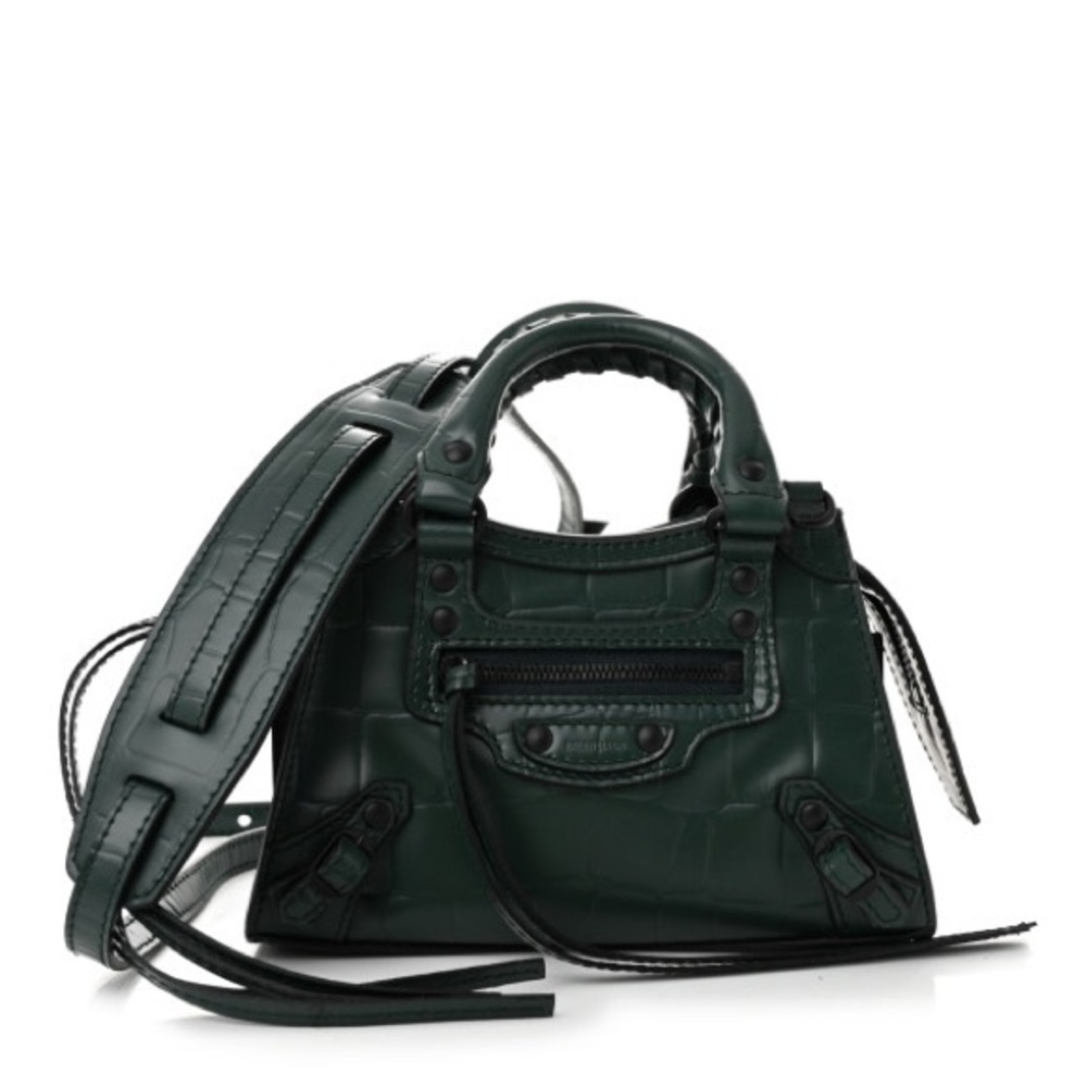 Balenciaga Neo Classic Dark Green Croc Embossed